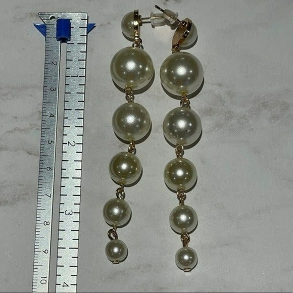 NEW Bohemian Big Faux Pearls String Dangle Long Stud Earrings 3.5” Lenght - Picture 3 of 10